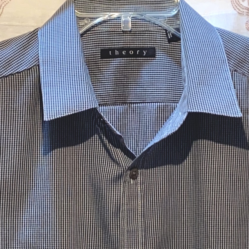 MEN THEORY BLACK/WHITE FINE CHECKERED BUTTON DOWN SHIRT SZ L